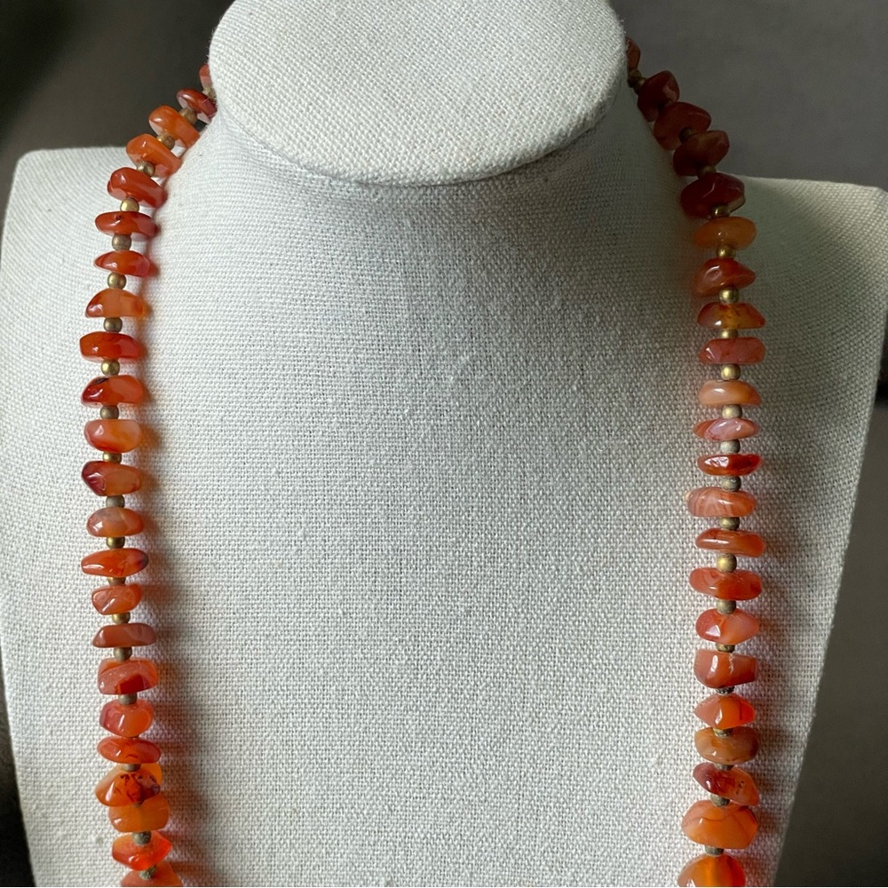 Carnelian Natural Stone and Gold Tone Beaded Necklace